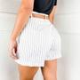 Imagem de Short saia alfaiataria risca de giz com cinto marrom material sintético e bolso feminino fashion