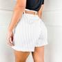 Imagem de Short saia feminino alfaiataria risca de giz com cinto marrom material sintético alta qualidade