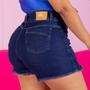 Imagem de Short Saia Jeans Plus Size Feminino Cintura Alta Barra Desfiada Destroyed Com Lycra