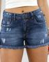 Imagem de Shorts Jeans Feminino Boyfriend com Puidos e Barra Desfiada  22467 Escura