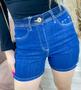 Imagem de Shorts Jeans Feminino Cintura Alta Comprimento Meia Coxa Faixa Lateral
