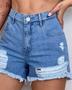 Imagem de Shorts Jeans Feminino Mom com Strass No Forro Dos Bolsos 22636 Clara Rasgada