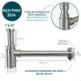 Imagem de Sifão Copo Inox Escovado 1 1/4 Pia Suspensa De Banheiro Sifao Quadrado De Parede Cuba Aparente Lavabo Lavatorio Luxo Aço Inox 304 Fosco Metal