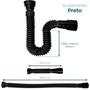 Imagem de Sifão De Plástico Preto Fosco Sanfonado Universal Para Pia Cuba Cozinha Banheiro Sifão PVC Flexível Tubo Extensível Tanque Lavatório Black