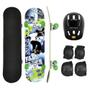 Imagem de Skate montado com kit protecao capacete joelheira acessórios infantil