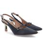 Imagem de Slingback Azul Salto Fino Couro Tira Enfeite