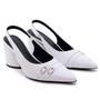 Imagem de Slingback Branco Salto Alto Couro Detalhe Fivelas