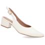 Imagem de Slingback Branco Salto Bloco Couro Bico Fino