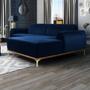 Imagem de Sofá 230cm 4 Lugares com Chaise Direito Pés Gold Molino B-304 Veludo Azul Marinho - Domi