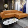 Imagem de Sofá 3 Lugares com Chaise Direito Para Sala de Estar Molino 230cm D02 Base Castanho Pés D'ouro material sintético Whisky B-90 - Lyam Decor