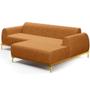 Imagem de Sofá 3 Lugares com Chaise Direito Para Sala de Estar Molino 230cm D02 Base Castanho Pés D'ouro material sintético Whisky B-90 - Lyam Decor