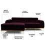 Imagem de Sofá 3 Lugares com Chaise Esquerdo Para Sala Molino 230 cm D02 Veludo Roxo Grape C-292 - Lyam Decor