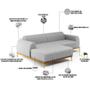 Imagem de Sofá 3 Lugares com Chaise Esquerdo Sala de Estar Molino 245cm D02 Linho Cinza D-315 - Lyam Decor