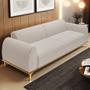 Imagem de Sofá 3 Lugares Para Sala de Estar Kiev 180cm D02 Base Castanho Pés D'ouro Bouclê Creme B-54 - Lyam Decor