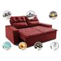 Imagem de Sofá 3 Lugares Retrátil e Reclinável 1,80m Cama inBox Smal com bordado pantográfico Suede Vermelho