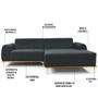 Sofá 320cm 5 Lugares com Chaise Direito Pés Gold Molino B-317 Veludo Cinza - Domi Imagem de Sofá 320cm 5 Lugares com Chaise Direito Pés Gold Molino B-317 Veludo Cinza - Domi
