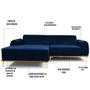 Imagem de Sofá 320cm 5 Lugares com Chaise Esquerdo Pés Gold Molino B-304 Veludo Azul Marinho - Domi