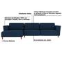 Imagem de Sofá 330cm com Chaise Esquerda Franz Suede Azul G52 - Gran Belo