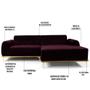 Imagem de Sofá 4 Lugares com Chaise Direito Para Sala Molino 265 cm D02 Veludo Roxo Grape C-292 - Lyam Decor