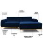 Imagem de Sofá 5 Lugares com Chaise Direito Para Sala Molino 320 cm D02 Veludo Azul Oxford D-304 - Lyam Decor