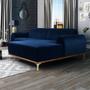 Imagem de Sofá 5 Lugares com Chaise Direito Para Sala Molino 320 cm D02 Veludo Azul Oxford D-304 - Lyam Decor