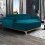 Imagem de Sofá 5 Lugares com Chaise Esquerdo Para Sala Molino 300cm D02 Veludo Azul Turquesa C-66 - Lyam Decor