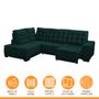 Imagem de Sofá Chaise Canto 5 Lug Retrátil Reclinável 2,85x2,05 Mola Bonnel Pillow Rio Veludo Verde - SóSofá