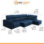 Imagem de Sofá de Canto Chaise D 373 x 220 Cm Retrátil Reclinável Mola Bonnel D26 Prime Suede Azul - SóSofá