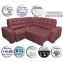 Imagem de Sofa de Canto Retrátil e Reclinável com Molas Cama inBox Austin 2,50m x 2,50m Suede Velusoft Vinho