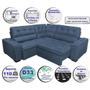 Imagem de Sofa de Canto Retrátil e Reclinável com Molas Cama inBox Austin 2,70m x 2,70m Suede Velusoft Azul