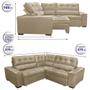Imagem de Sofa de Canto Retrátil e Reclinável com Molas Cama inBox Austin 2,70m x 2,70m Suede Velusoft Castor