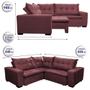 Imagem de Sofa de Canto Retrátil e Reclinável com Molas Cama inBox Oklahoma 2,40m Suede Velusoft Vinho