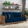 Imagem de Sofá Living Montecarlo 2 Lugares Bipartido 172cm Pés em Madeira Veludo/PU Azul/Caramelo G33 - Gran Belo