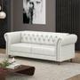 Imagem de Sofá Living Sala de Estar Stanford Chesterfield 2 Lugares 180cm Pés de Madeira Couro Branco Manchado G58 - Gran Belo