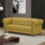 Imagem de Sofá Living Sala de Estar Stanford Chesterfield 2 Lugares 220cm Pés de Madeira Couro Bege Manchado G58 - Gran Belo
