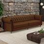 Imagem de Sofá Living Sala de Estar Stanford Chesterfield 3 Lugares 240cm Pés de Madeira Couro Marrom Manchado G58 - Gran Belo