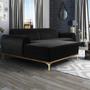 Imagem de Sofá Molino 03 Lugares 230cm Chaise Direito Base Madeira Pés Gold Suede Preto - Nexta Casa