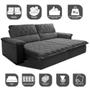 Imagem de Sofá Retrátil e Reclinável 2,15m Molas Ensacadas Cama inBox Big Home com Bordado 3D Velusoft Cinza
