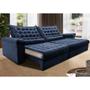 Imagem de Sofá Retrátil e Reclinável 2,15m Molas Ensacadas Cama inBox Big Space com Bordado 3D Velusoft Azul
