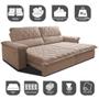 Imagem de Sofá Retrátil e Reclinável 2,75m Molas Ensacadas Cama inBox Big Home com Bordado 3D Velusoft Bege