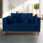 Imagem de Sofá Rustico Viena 02 Lugares Com Almofadas Decorativa Suede Azul - Madeira Prima Deccor