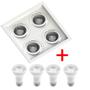 Imagem de Spot Embutido Quadrado Quadruplo Recuado Par20 Branco + 4 Lâmpadas PAR20 7W 3000K