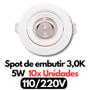 Imagem de Spot led Redondo de Embutir Kit1b Led 5W 3,000K Sala Quarto Teto Banheiro Branco Moderno 110V220V Bivolt Direcionável Luz Supimpa Sanca Spots MR16