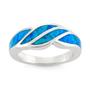 Imagem de Sterling Silver Blue Inlay Opal Wave Design Ring, Tamanho 8