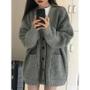 Imagem de Suéter De Malha Com Decote Em V De Ajuste Solto Para Mulheres Cardigan Estilo Preppy Cor Sólida
