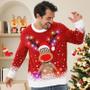 Imagem de Suéteres de Natal FWV Ugly 2024 Light Up Reindeer Red