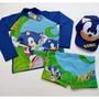 Imagem de Sunga infantil + Camisa UV + Boné - Proteção Solar UV 50 - Conjunto UV para meninos Sonic - Praia