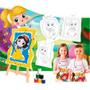 Imagem de Super Kit Pintura Princesas C/ 4 Telas + Cavalete + 6 Tintas