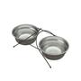 Imagem de Suporte Duplo Comedouro Pet Aramado Aço Preto Fosco Pote Médio Inox - 1484 Stolf