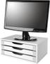 Imagem de Suporte Para Monitor de Mesa Em MDF Branco Com 3 Gavetas Brancas Souza Referência 3343